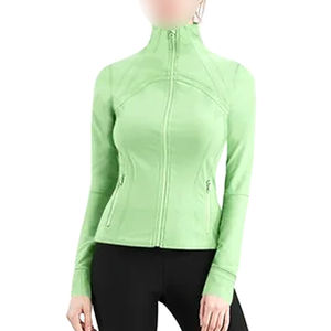 Léger imperméable coupe-vent coupe ajustée à manches longues col montant couleur unie Fitness veste respirant séchage rapide Yoga vestes - Product Image 5