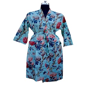 Bata de noche de algodón estampada unisex con cinturón térmico Albornoz largo con opción de talla grande para hombres y mujeres para el verano - Product Image 3