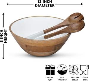 Acacia Wood <b>Large</b> <b>Bowls</b> and Spoons Set Food-Safe for Home & Party Wooden Salad Tools by HF CRAFTS - Product Image 2