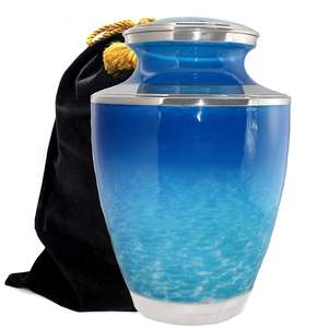 Urne funéraire pour adultes en métal à fleurs bleues en vrac en vente de gros pour cendres humaines enterrement cimetière stockage fournitures funéraires - Product Image 1