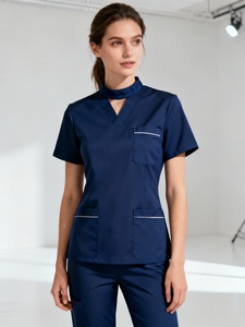 ชุดสครับทำความสะอาดผ้าเรียบสำหรับผู้หญิงเนื้อผ้านุ่มสบายยืดได้และออกแบบมาเพื่อการปฏิบัติทางการแพทย์ในชีวิตประจำวัน - Product Image 5