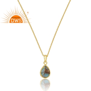 Vente chaude 925 Sterling Silver 18K Plaqué Or Mojave Cuivre Amazonite Pendentif Collier Demi Fine Jewelry Fabricant - Product Image 2