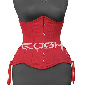 Corset de fitness premium en coton rouge avec liens de maintien aux hanches |   Corset amincissant sous le buste avec armatures en acier - Product Image 3