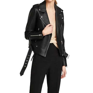 Chaqueta de cuero genuino para mujer, chaqueta de cuero de invierno para mujer, chaqueta de motorista de cuero de piel de cordero genuino para mujer - Product Image 3