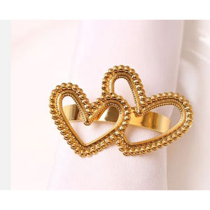 Rond de serviette en or à double cœur Porte-mouchoirs décoratifs pour la vaisselle pour la maison et l'hôtel au prix le plus bas - Product Image 3