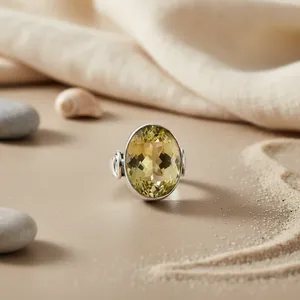 Classic 925 Silver Cocktail <b>Ring</b> with Oval Yellow Topaz Bezel Setting Women's Gemstone Jewelry for Anniversary Everyday Wear - Product Image 1