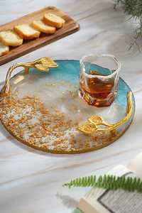 Plateau de service en résine à fleurs peintes à la main d'Inde Plateau de table facile à nettoyer avec motif unique - Product Image 3