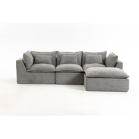 102,3 Zoll Modulares Cloud-Ecksofa, 3-Sitzer Tiefes Breites Leinensofa mit Ottoman für Wohnzimmer