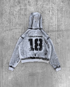 Distressed Zip UpVintage Acid Wash Heavyweight Full Zip Hoodie and Shorts Set Screen Printed Graphic Y2K Streetwear Tracksuit - Product Image 6
