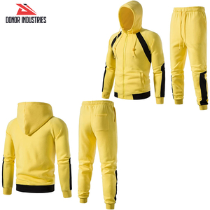 Meilleurs survêtements d'extérieur respirants pour hommes Style de fermeture éclair jaune noir personnalisé avec poches latérales Nouvel ensemble de motifs solides - Product Image 3