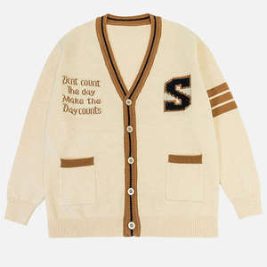 Custom <b>Men</b> V Neck Buttons Pockets <b>Long</b> Sleeves <b>Cardigan</b> Knitwear Cotton Blend Embroidery Letters Pattern <b>Cardigan</b> Knit Sweater - Product Image 5