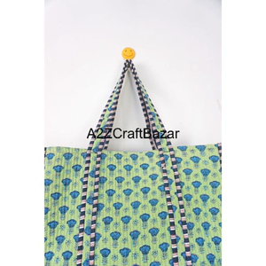 Handmade Cotton Women's Quilted <b>Tote</b> <b>Bag</b> Block Printed Indian Logo Pattern Customizable Woven <b>Shopping</b> <b>Tote</b> <b>Bag</b> - Product Image 3