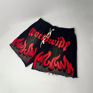 Short de survêtement en éponge française Streetwear personnalisé pour hommes séchage rapide décontracté bas délavé au soleil Vintage lavé à l'acide brodé Applique de détresse - Product Image 1