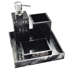 ชุดตกแต่งห้องอาบน้ำสุดหรูทันสมัยงานฝีมือเรซินสีดำรวมทั้งที่ใส่สบู่ที่ใส่แปรงสีฟันถาดวางแก้วสำหรับห้องน้ำ - Product Image 1