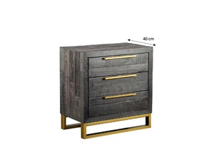 Table de chevet en bois vieilli noir personnalisé 3 tiroirs base en métal doré chambre à coucher salon en bois recyclé moderne - Product Image 5