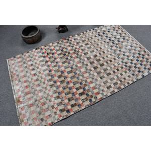 Tapis Moderne Chic Vintage Turc Laine 9x12 Beige Patchwork Design Latex Support pour Décorations de Salon - Product Image 2