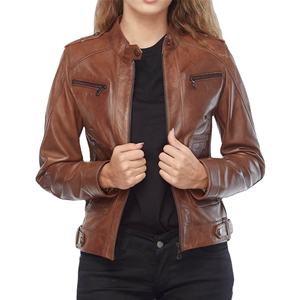 Chaquetas de Invierno para Mujer, Talla Grande, Cuello Alto, Cuero Sintético Color Bronceado, Diseño Impermeable con Cremallera - Product Image 1