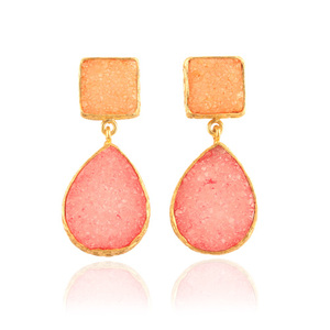 2022 nuevo diseño de azúcar druzy piedra doble stud pendiente chapado en oro textura terminar pendientes stud pendientes de joyería - Product Image 2