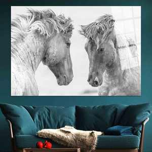 Elegante Impresión en Lienzo de Dos Caballos: Arte Animal para Decoración del Hogar, Arte en Vidrio Templado - Product Image 1