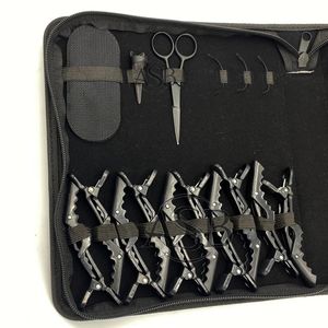 Kit d'outils d'extension de cheveux noir mat ensemble 5mm Micro anneaux fils de Nylon acier inoxydable Micro perles pinces pinces crocodiles - Product Image 5