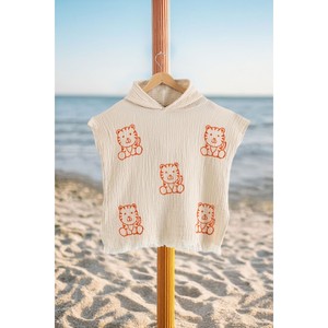 Varol 100% Organic Cotton Muslin Kids' <b>Poncho</b> with Striped Tiger Pattern Square Bath Towel Set for Baby Care for Babies - Product Image 2