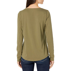 T-shirts décontractés à manches longues pour femmes, col en V, 100% coton, écologiques, anti-froissement, logo imprimé personnalisé, vêtements de sport - Product Image 6