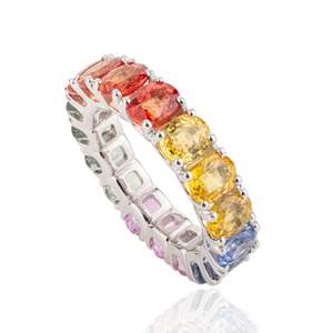 Tendance Offre Spéciale bijoux 100% naturel Multi pierres précieuses ovale coupe pleine éternité bague en or blanc 18 carats bijoux faits à la main - Product Image 1