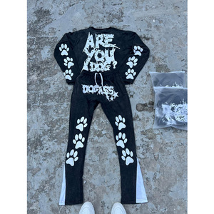 Wholesale Custom High Quality Men's Loose Oversized Blank Distressed Acid Wash <b>Waffle</b> Knit Double Layer Long Sleeve T-<b>shirt</b> - Product Image 3