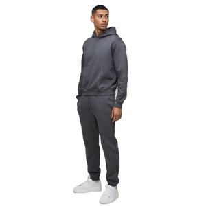 Pull à capuche gris anthracite et pantalon de survêtement 2 pièces tenue Streetwear en polaire douce personnalisée avec poche kangourou et cordon de serrage à la taille - Product Image 1