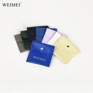 Bolsas de embalaje de joyería pequeñas personalizadas WEIMEI bolsa de joyería de cuero PU con solapa de botón con logotipo - Product Image 3