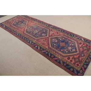 Turkish Vintage <b>Runner</b> Rug 0.3x9.5 ft, <b>Red</b> Floral Rug Wool - Product Image 2