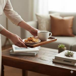 Plateau de service rectangulaire en bois plat simple, grand, en acacia, plateau de service décoratif empilable, plateau de service pour desserts disponible - Product Image 6