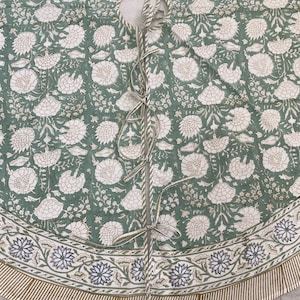 Ridhi nueva llegada viejo musgo verde indio Floral mano bloque impreso puro algodón árbol de Navidad falda granja al aire libre decoración del hogar - Product Image 2