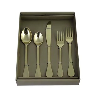 Ensemble de 5 couverts en acier inoxydable couverts cuillère couteau fourchette poignées en bois utilisés dans la cuisine utilisation de table produits plaqué or - Product Image 5