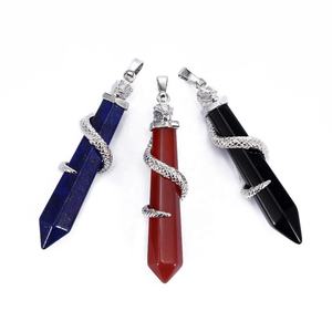 Campuran Batu Permata Pesona Ular Heksagonal Lapis Batu Pasir <span class=keywords><strong>Opalite</strong></span> Jelas Rose Quartz Kristal Batu Liontin untuk Membuat Perhiasan 10X65Mm - Product Image 1