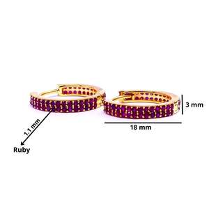 Pierres précieuses rubis traditionnelles en or 14 carats abordables faites à la main classiques à la mode uniques femmes portent des boucles d'oreilles créoles - Product Image 2