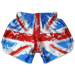 กางเกงมวยไทยโลโก้สั่งทำ คุณภาพสูง สวมใส่สบาย ระบายอากาศดี กางเกงมวยไทยสำหรับการต่อสู้ ขายส่ง - Product Image 1