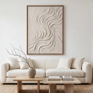 Hand Painted Beige Waves Textured Wall Art <b>Abstract</b> Artwork Modern Wall Decor Wabi Sabi Painting House Decoration Interior - Product Image 1