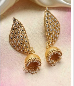 Peacock Plume <b>Jhumka</b> <b>Earring</b> Set Royal Indian Jewelry High-quality Brass Bulk Product Customize Design for Women and Girls - Product Image 1