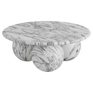 Mesa de centro de mármol Base de bloque de piedra maciza blanca con diseño de esfera única Globo moderno de lujo - Product Image 5