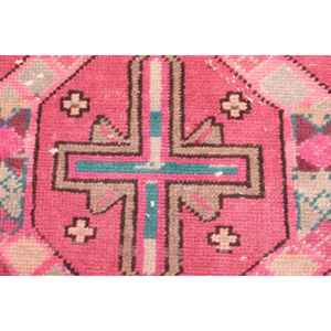 Alfombra Turca Vintage, Alfombra de Pasillo de 3.4x9.4 pies, Alfombra de Lana con Diseño de Camuflaje Rojo y Azul - Product Image 5