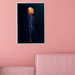 Modern Jellyfish Canvas Print: Unique Underwater Artwork for Home Decor,<b>White</b> <b>Framed</b> - Product Image 1