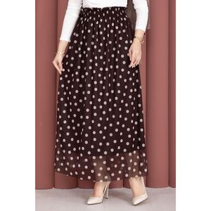 Brown Polka Dot Chiffon Tulle Summer <b>Skirt</b> with <b>Elastic</b> Waist Women's Fashion Accessory - Product Image 2