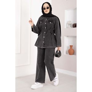 Traje Casual de Mezclilla Negro con Detalle de Cinturón, Chaqueta y Pantalones - Product Image 3