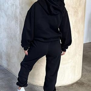 Conjunto de 2 piezas de invierno informal para hombre, sudadera de gran tamaño con hombros caídos, pantalones transpirables, sudaderas con capucha tejidas cómodas - Product Image 3