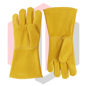 Gants de travail en cuir, paume renforcée, résistants à la chaleur et au feu, antistatiques, texture lisse, épaisseur 11 oz, longueur 14 pouces, gants tricotés - Product Image 4