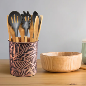 Decorative Handcrafted Leaf Embossed Design Metal Cutlery Holder in Low Cost - Product Image 6