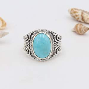 Bague classique en argent sterling 925 avec pierre précieuse turquoise taille ovale bijoux fins bague de fête d'anniversaire de fiançailles de mariage - Product Image 3