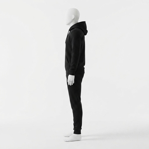 Mens <b>Black</b> Winter Hoodie Tracksuit <b>Sets</b> 100% Cotton Minimal Tone Tone Pullover Sweatshirt Jogger Pants Casual Sportswear <b>Gym</b> - Product Image 4