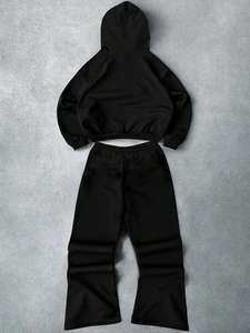 Mens Custom Logo Winter Streetwear Solid Track Suit Quick Dry Breathable Windproof <b>Hoodie</b> & Jogger Set - Product Image 2